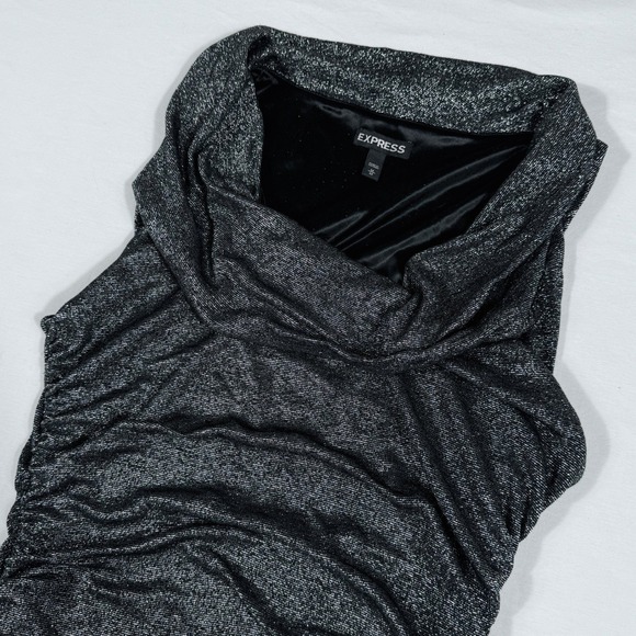 Express Tops - Express Metallic Silver Charcoal Cowl Ruched Sleeveless Club Whimsigoth Med Top